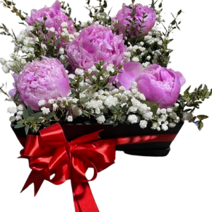 Peonies in a box